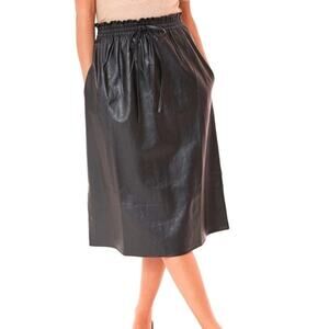 NEW Tuckernuck Black Faux Leather Midi Skirt Elastic Waist Women's Medium